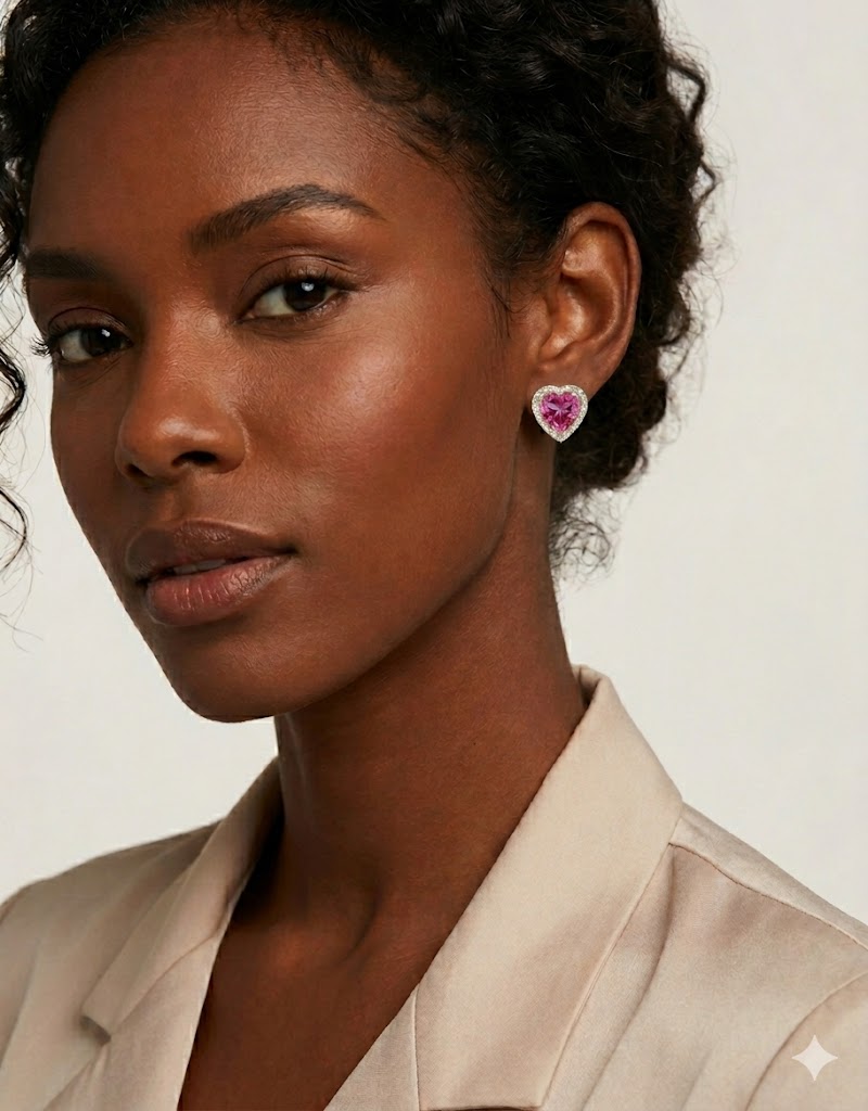 Heart Halo Earrings – Pink Topaz & White Topaz in 18K Gold Plated Sterling Silver