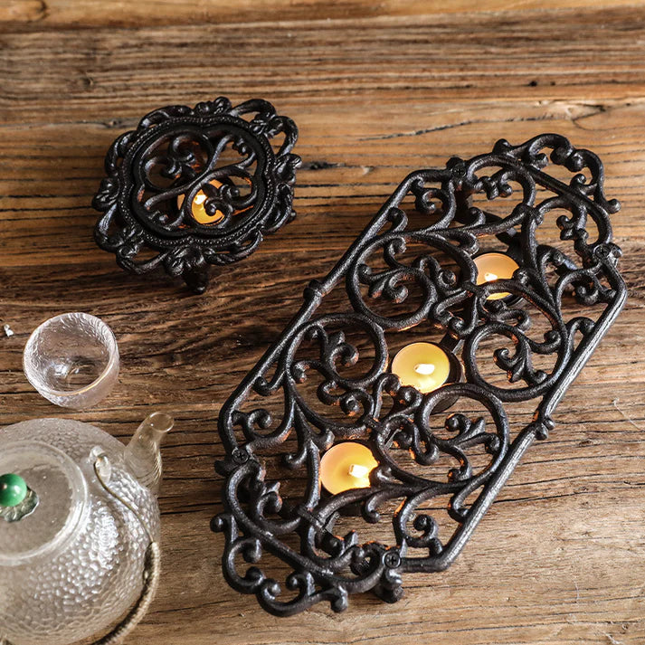 Cast Iron Teapot Warmer, Vintage Style Style Scroll Trivet Stand