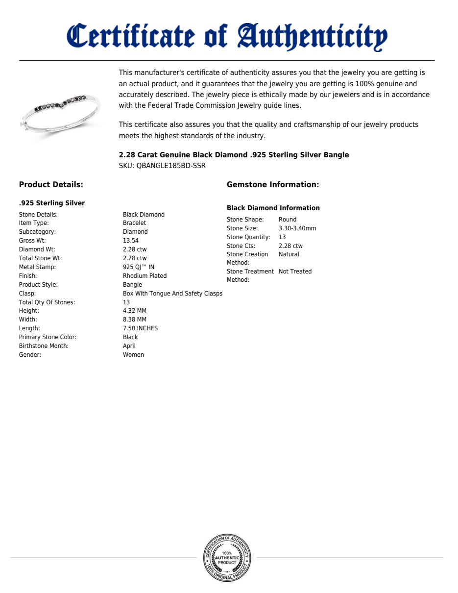 Black Diamond Bangle in Rhodium-Plated Sterling Silver