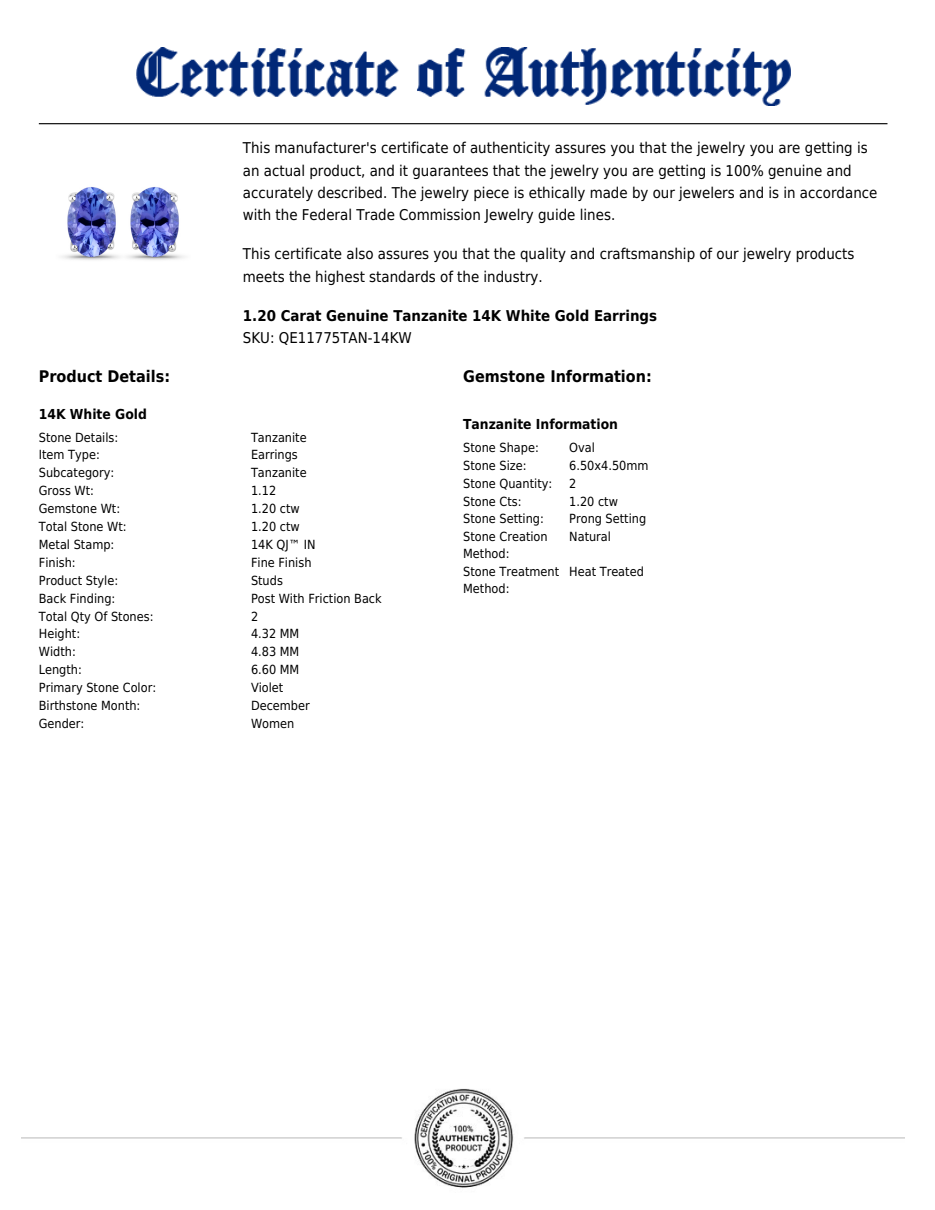 Oval Tanzanite & Diamond Halo Stud Earrings in 14K White Gold