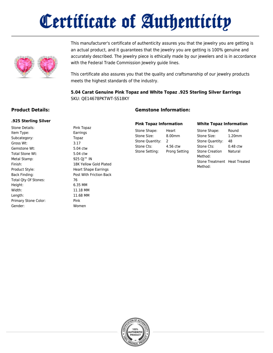 Heart Halo Earrings – Pink Topaz & White Topaz in 18K Gold Plated Sterling Silver
