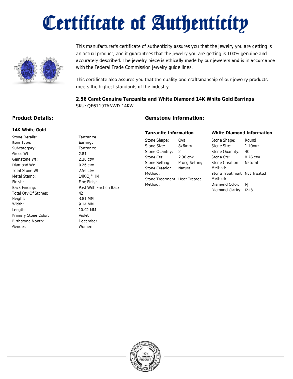 Tanzanite & Diamond Halo Stud Earrings in 14K White Gold