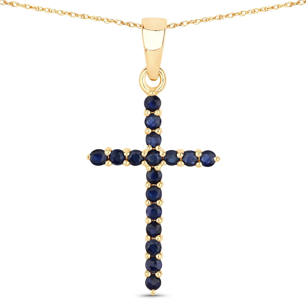 Solid 14K Gold Cross Pendant Lined in Genuine Sapphire | Ruby | Emerald Options