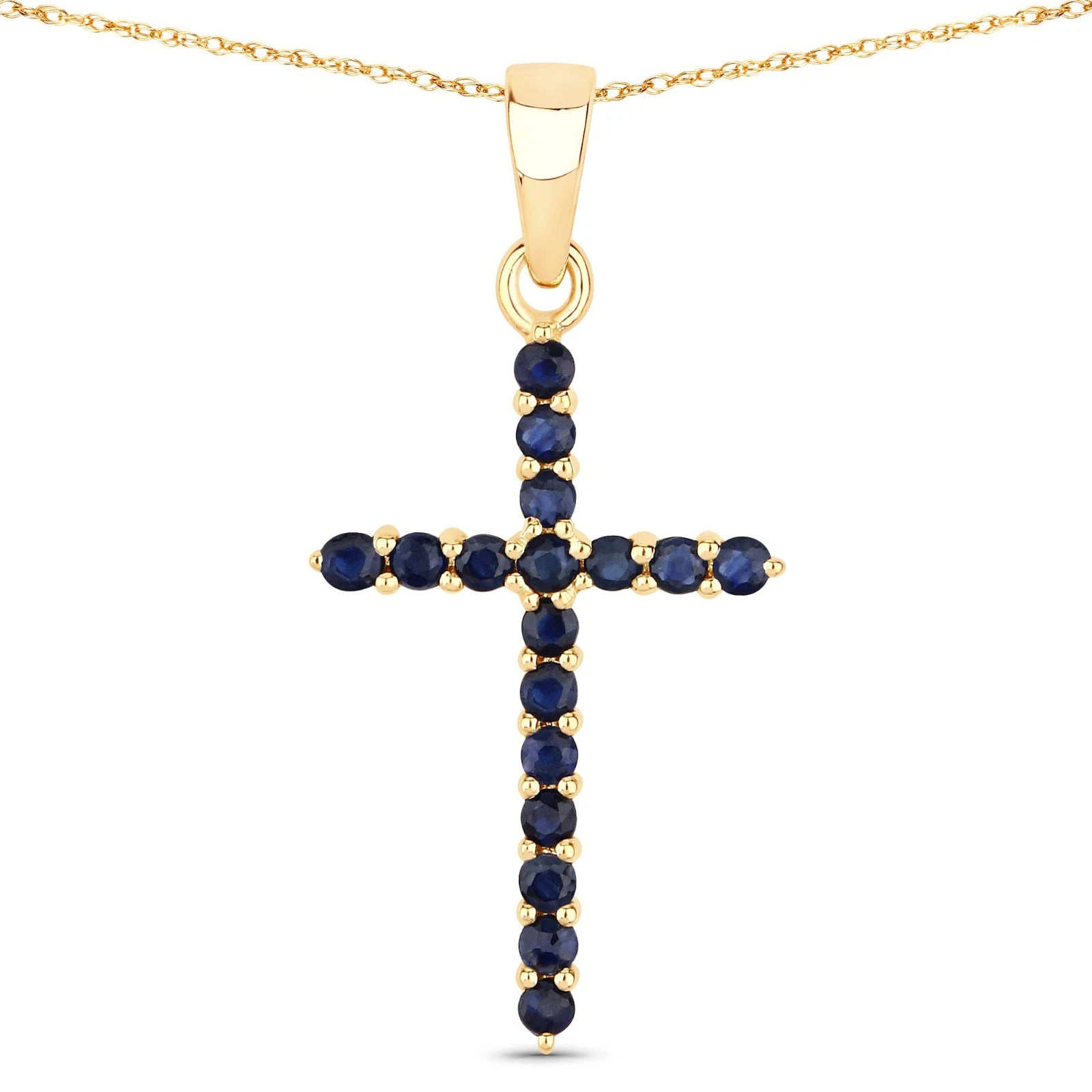 Solid 14K Gold Cross Pendant Lined in Genuine Sapphire | Ruby | Emerald Options
