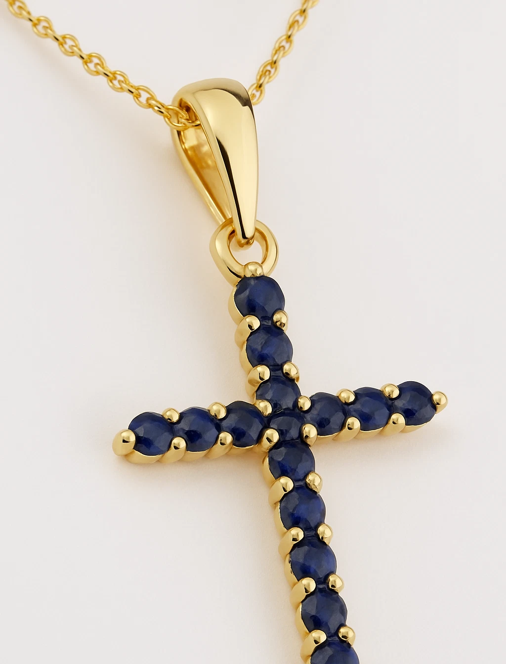 Solid 14K Gold Cross Pendant Lined in Genuine Sapphire | Ruby | Emerald Options