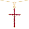 Solid 14K Gold Cross Pendant Lined in Genuine Sapphire | Ruby | Emerald Options