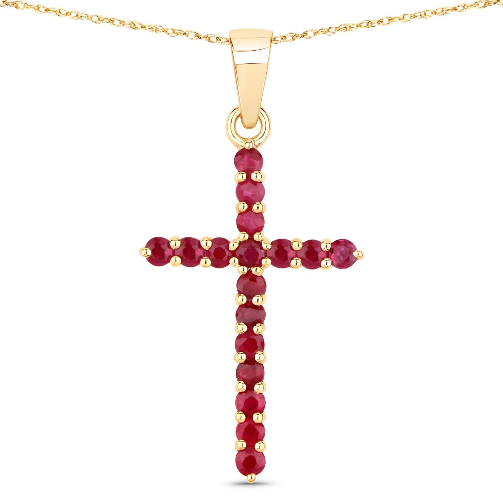 Solid 14K Gold Cross Pendant Lined in Genuine Sapphire | Ruby | Emerald Options
