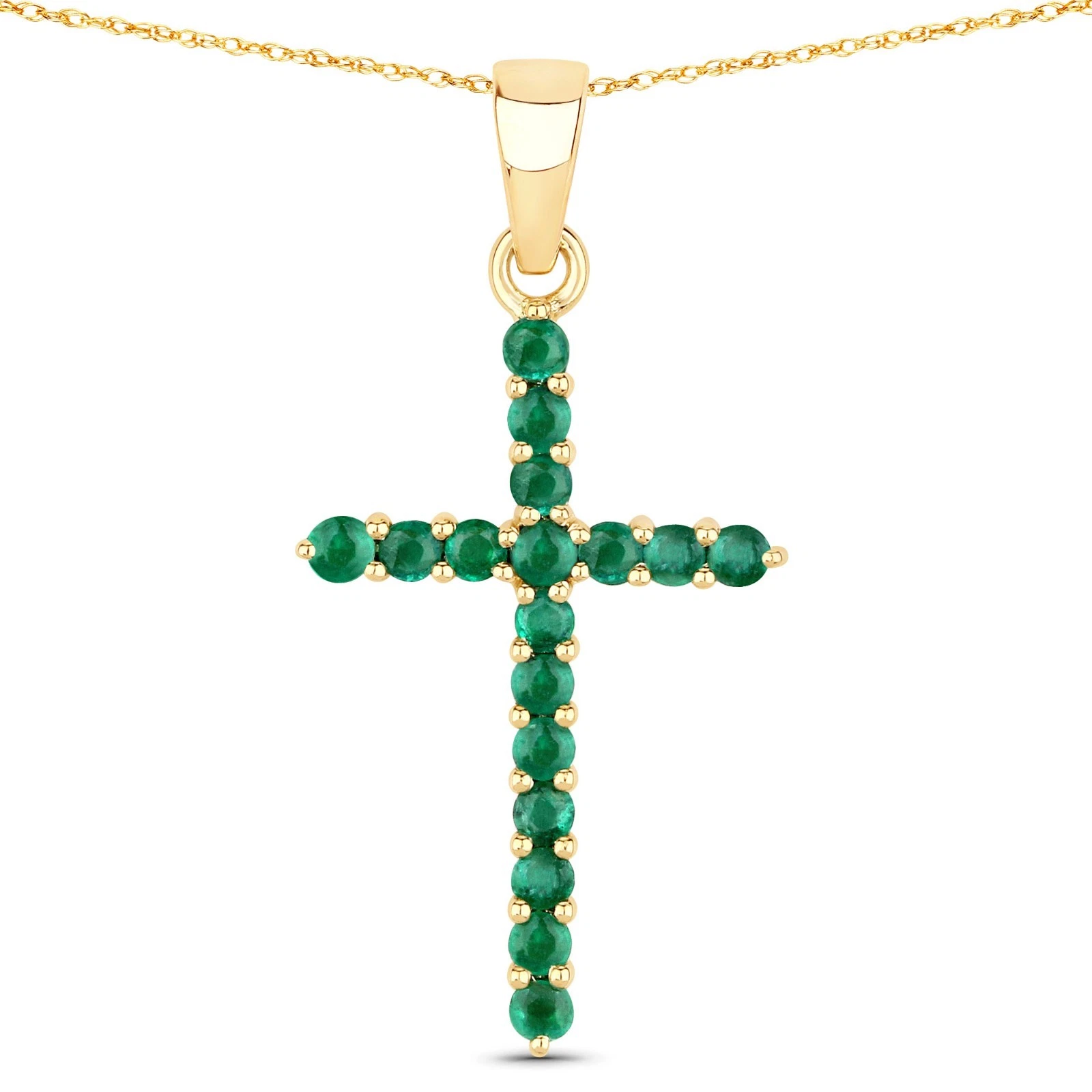 Solid 14K Gold Cross Pendant Lined in Genuine Sapphire | Ruby | Emerald Options