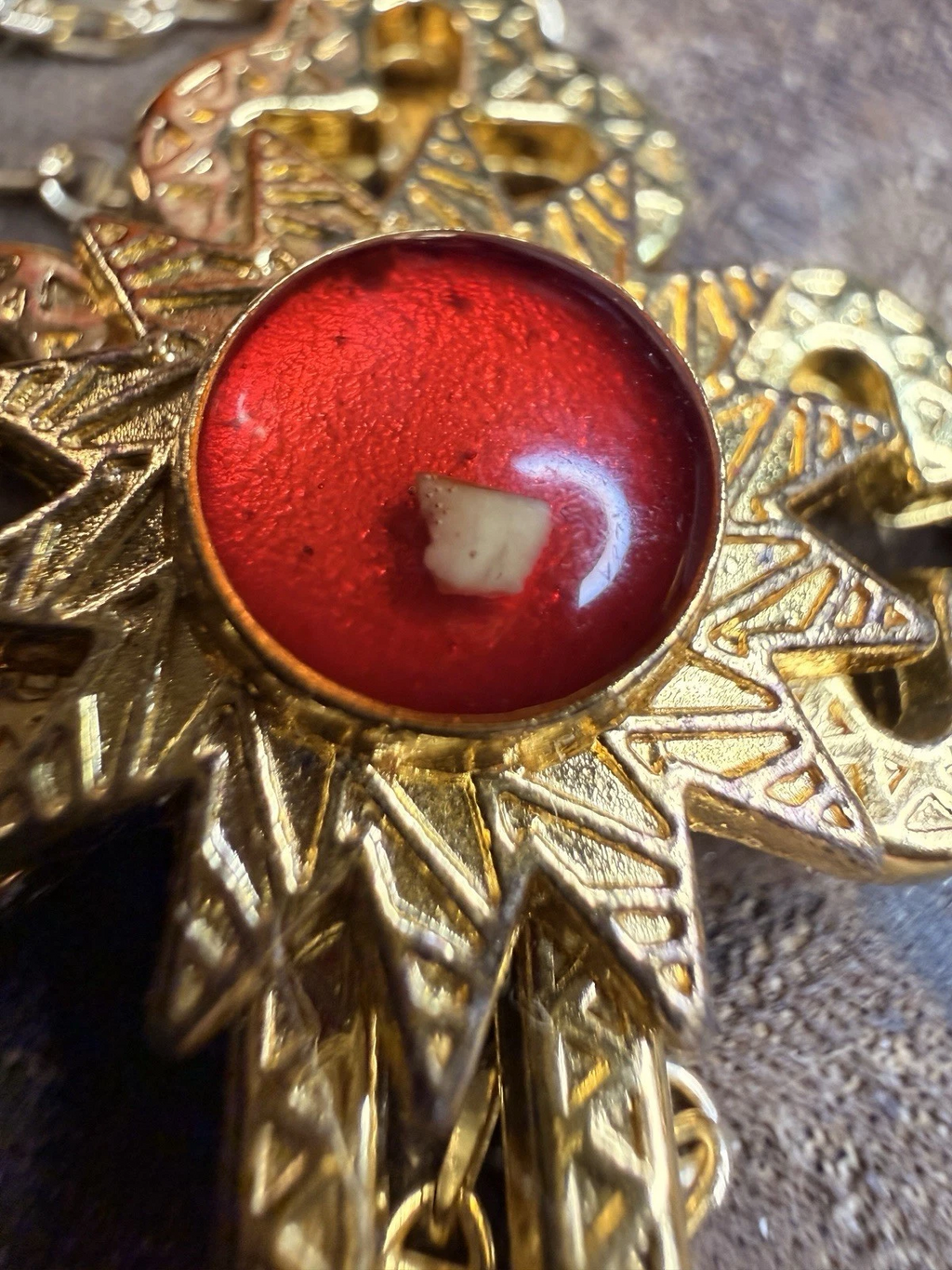 Cross Pendant Necklace – Red Cabochon | Gold Over 925 Silver | 20" Mariner Chain