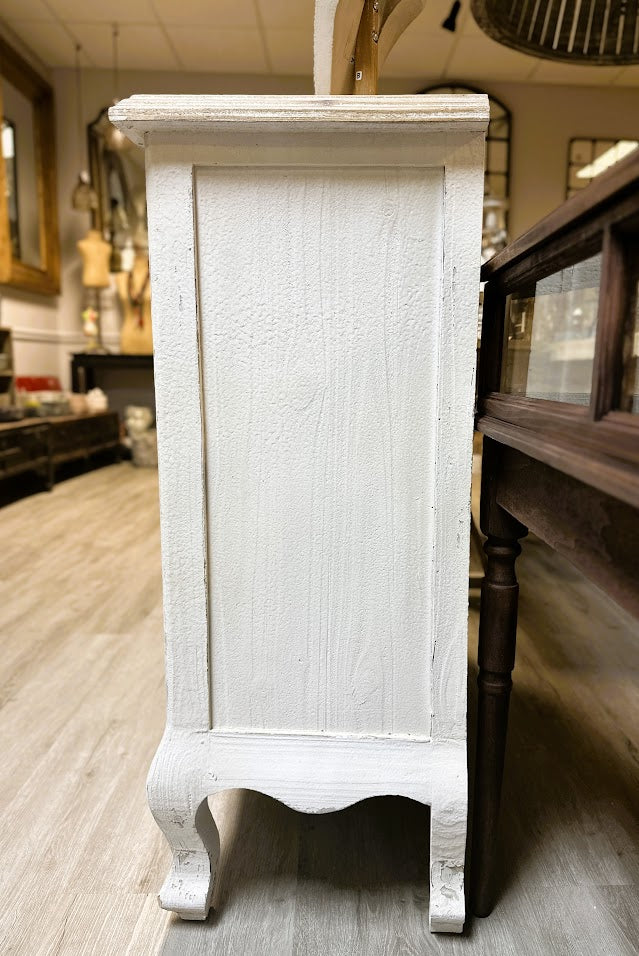 French Provincial Hand-Carved Solid Wood Chest – Distressed Ivory with Gilded Relief