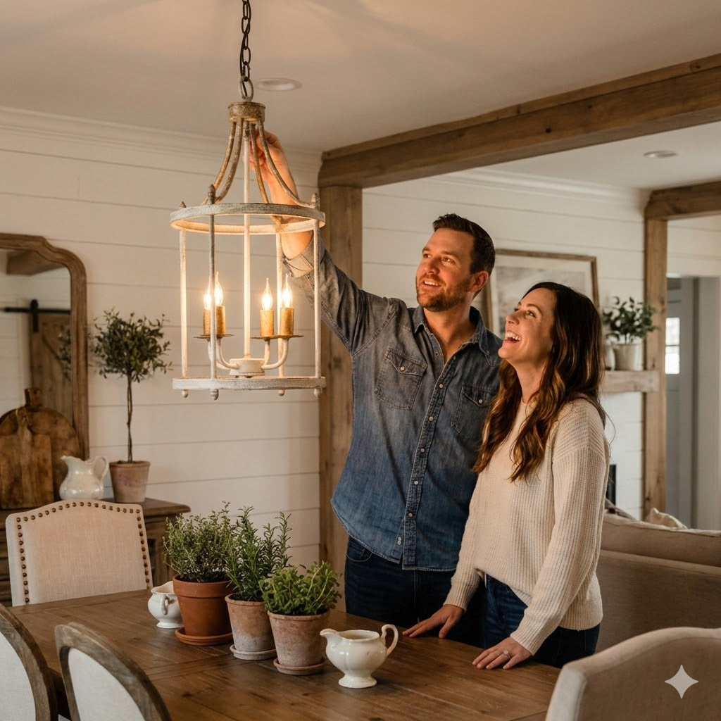 Rustic Iron Dining Table Lamp, Candle Look Accent Light
