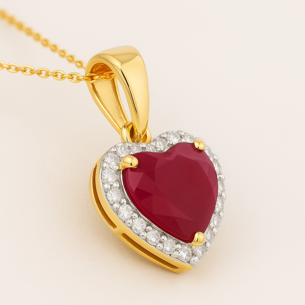 2 08 Carat Genuine Ruby And White Diamond 14K Yellow Gold Pendant