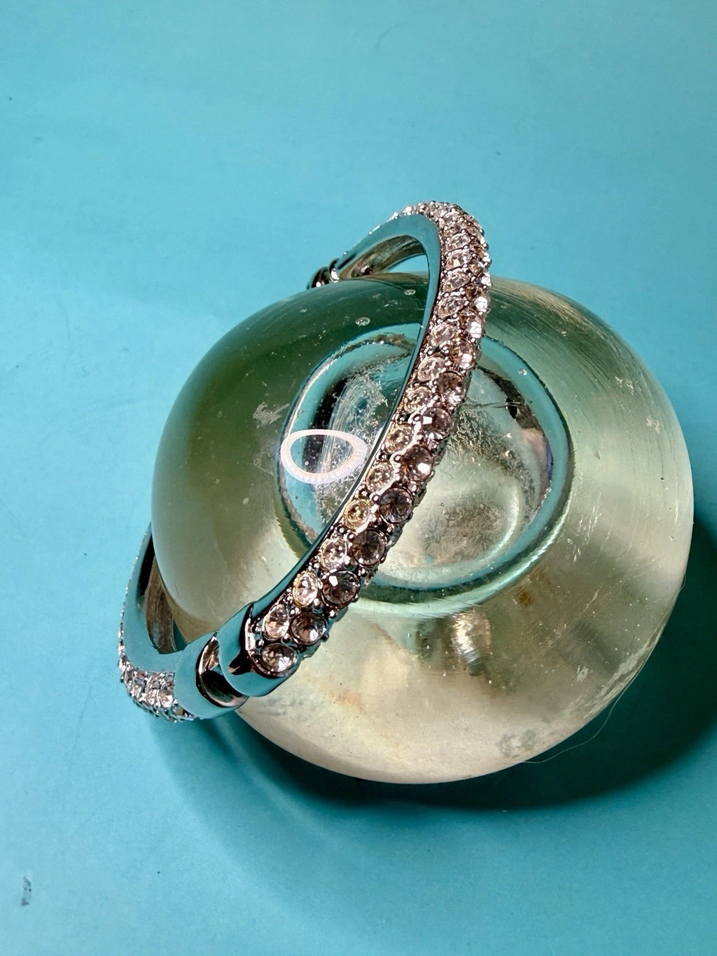 Joan Rivers Silver Tone Crystal Hinged Bangle Bracelet – 7.5”