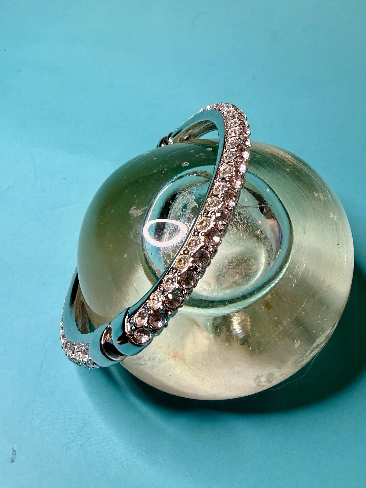 Joan Rivers Silver Tone Crystal Hinged Bangle Bracelet – 7.5”