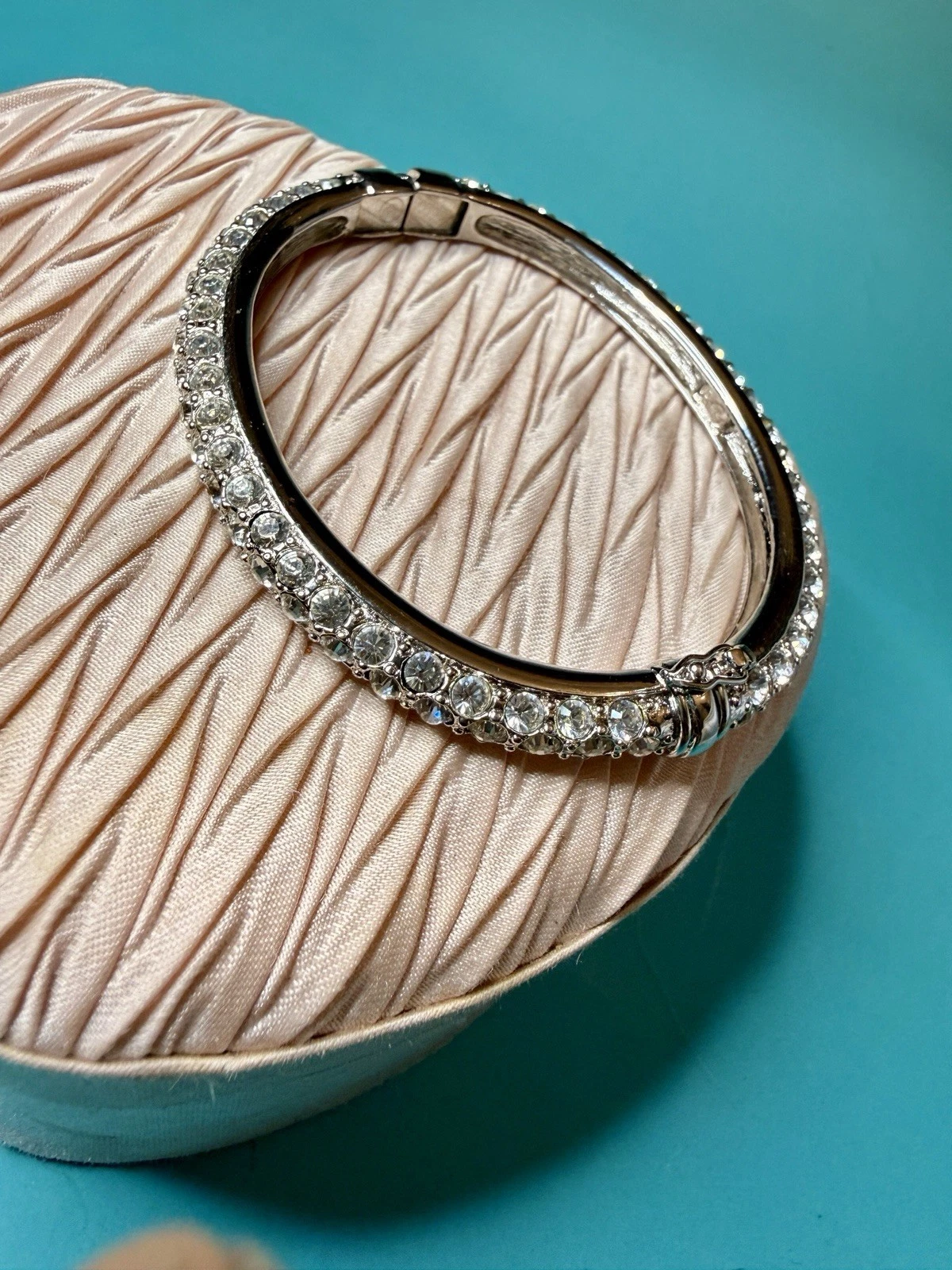 Joan Rivers Silver Tone Crystal Hinged Bangle Bracelet – 7.5”