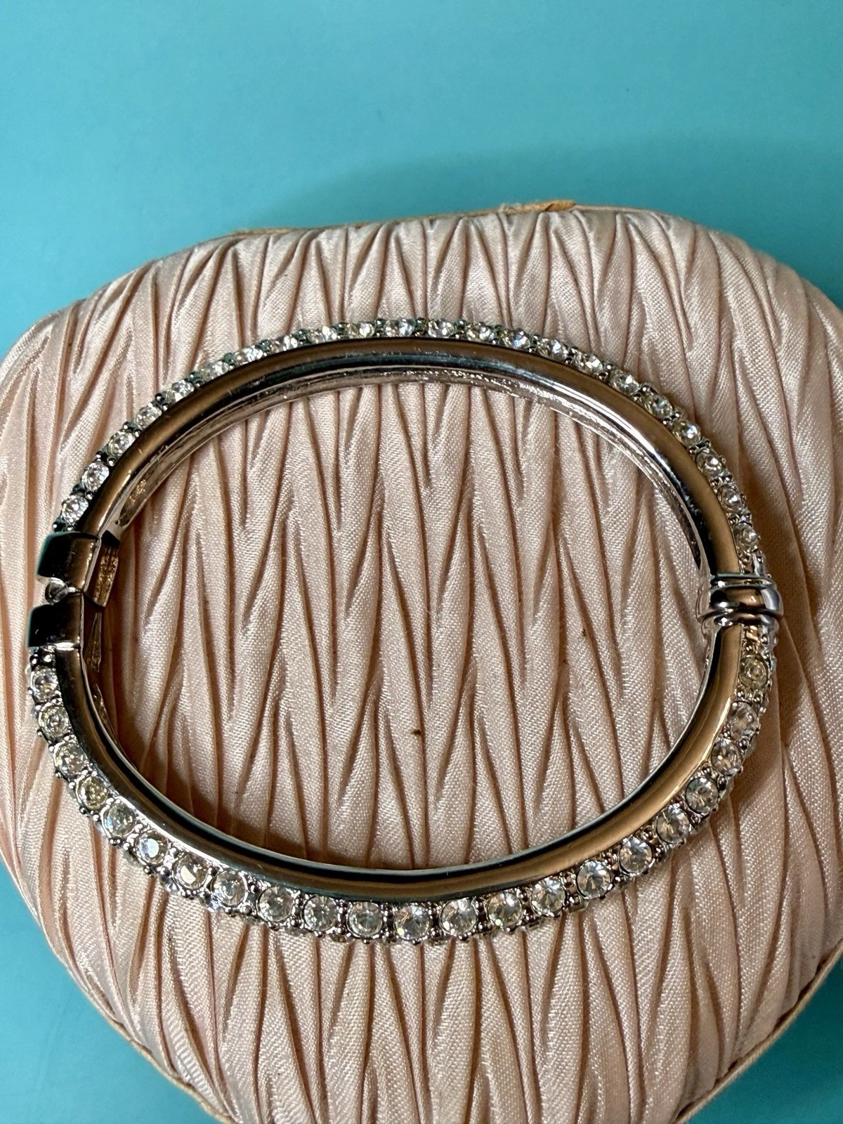 Joan Rivers Silver Tone Crystal Hinged Bangle Bracelet – 7.5”