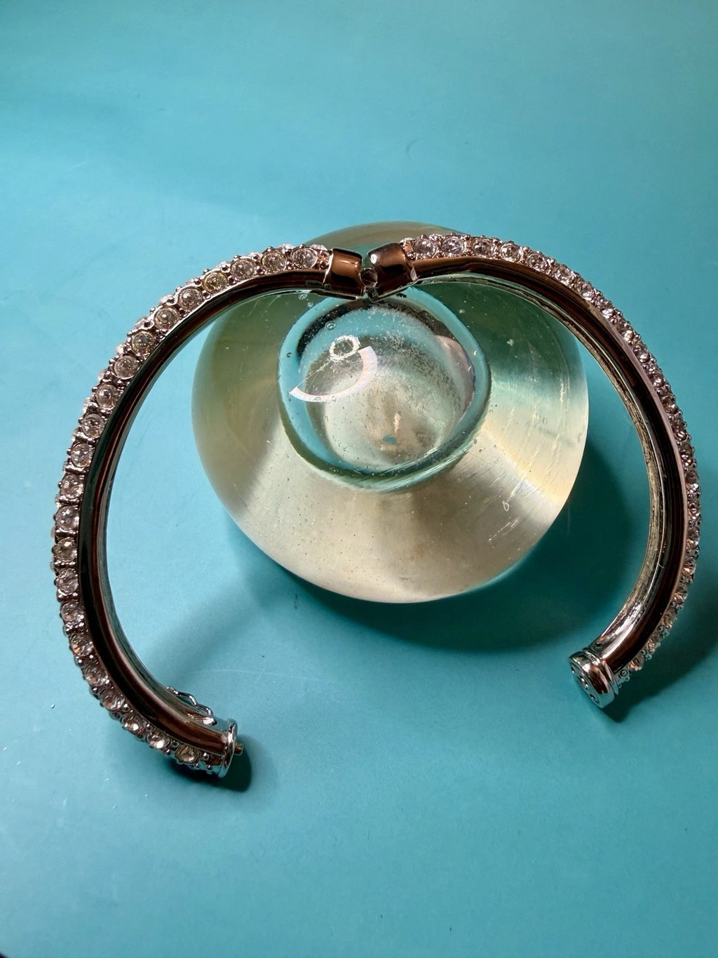 Joan Rivers Silver Tone Crystal Hinged Bangle Bracelet – 7.5”