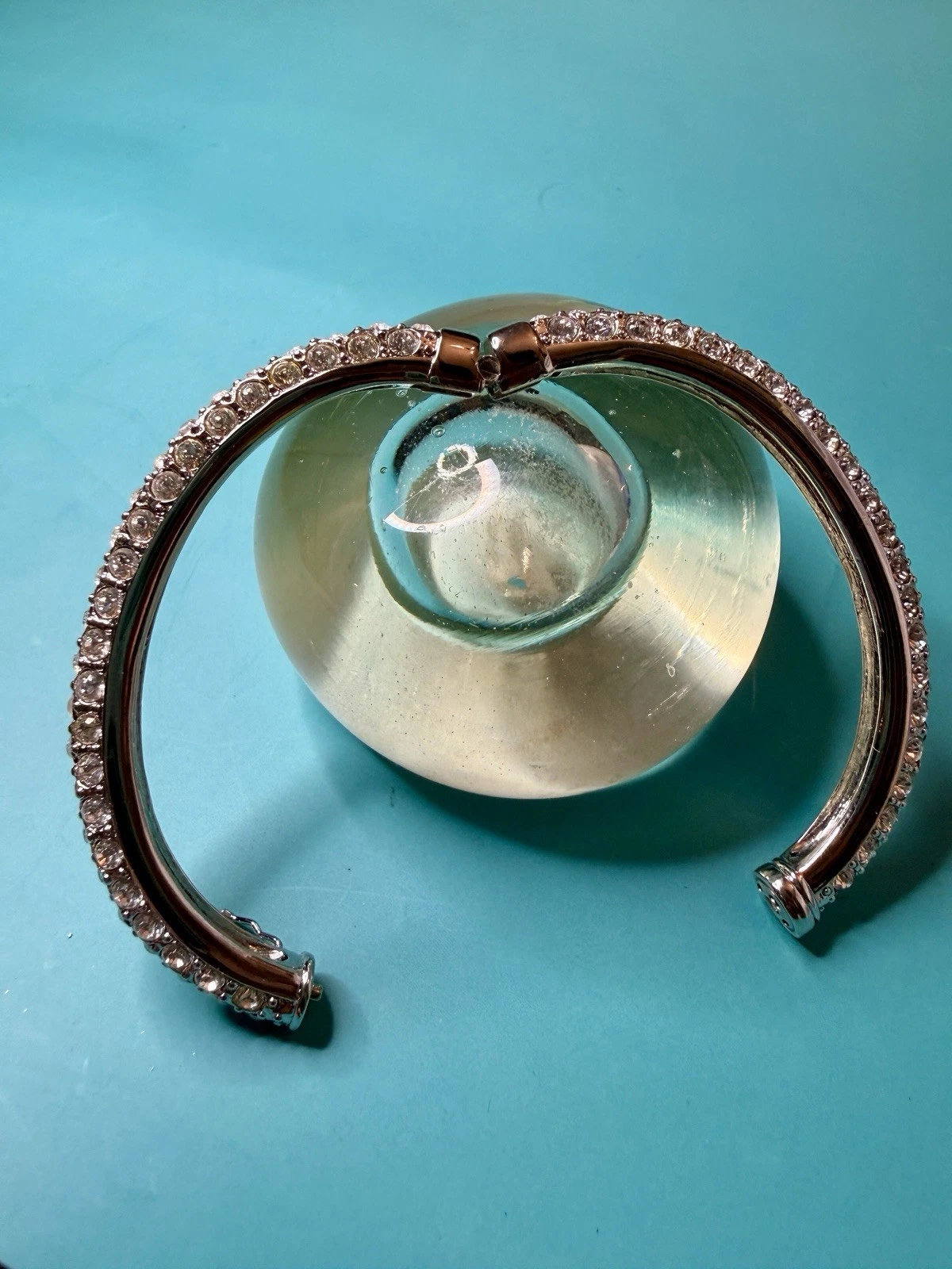 Joan Rivers Silver Tone Crystal Hinged Bangle Bracelet – 7.5”