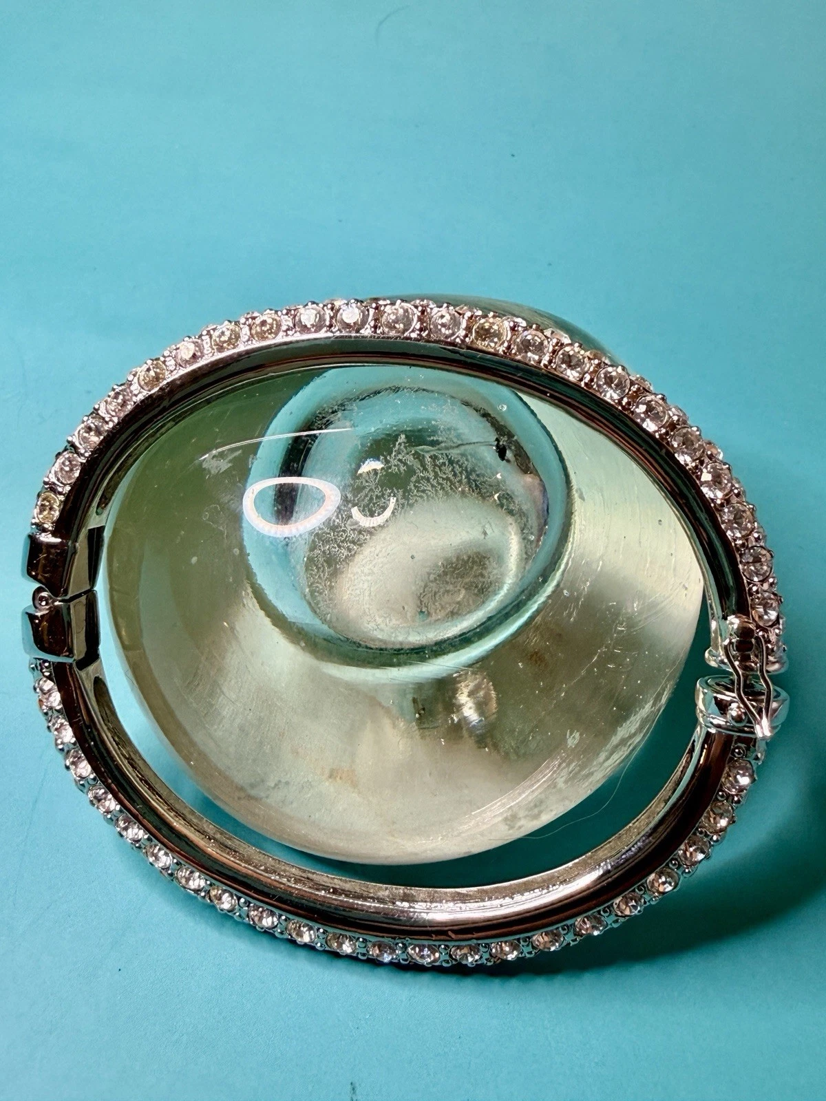 Joan Rivers Silver Tone Crystal Hinged Bangle Bracelet – 7.5”