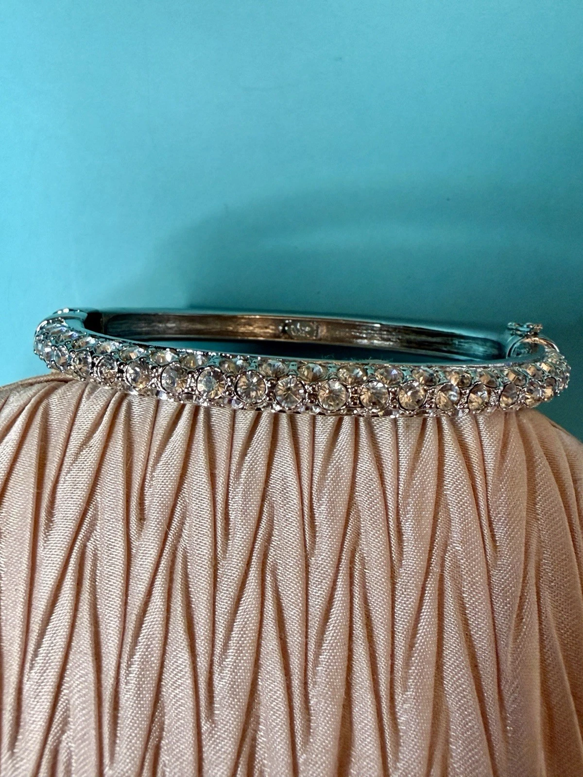 Joan Rivers Silver Tone Crystal Hinged Bangle Bracelet – 7.5”