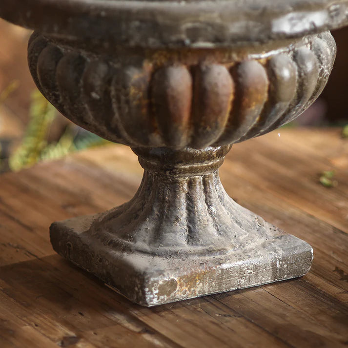 Distressed Black Pedestal Urn Planter, Aged Style for Estate Garden, 13" New