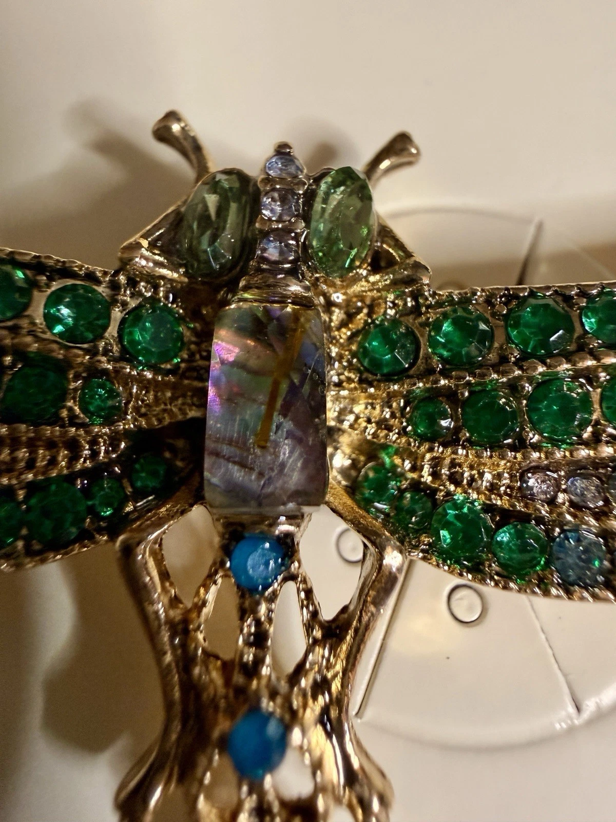 Napier Dragonfly Brooch – Blue & Green Crystal Rhinestones in Gold-Tone with Original Box