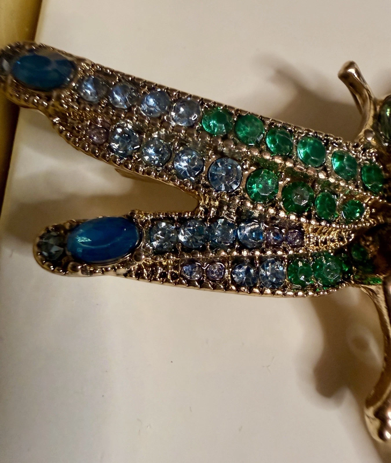 Napier Dragonfly Brooch – Blue & Green Crystal Rhinestones in Gold-Tone with Original Box