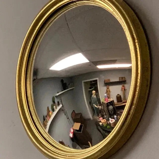 Bullseye Shaped Convex Mirror In Brass Frame | Round Mid Century Modern Wall Decor