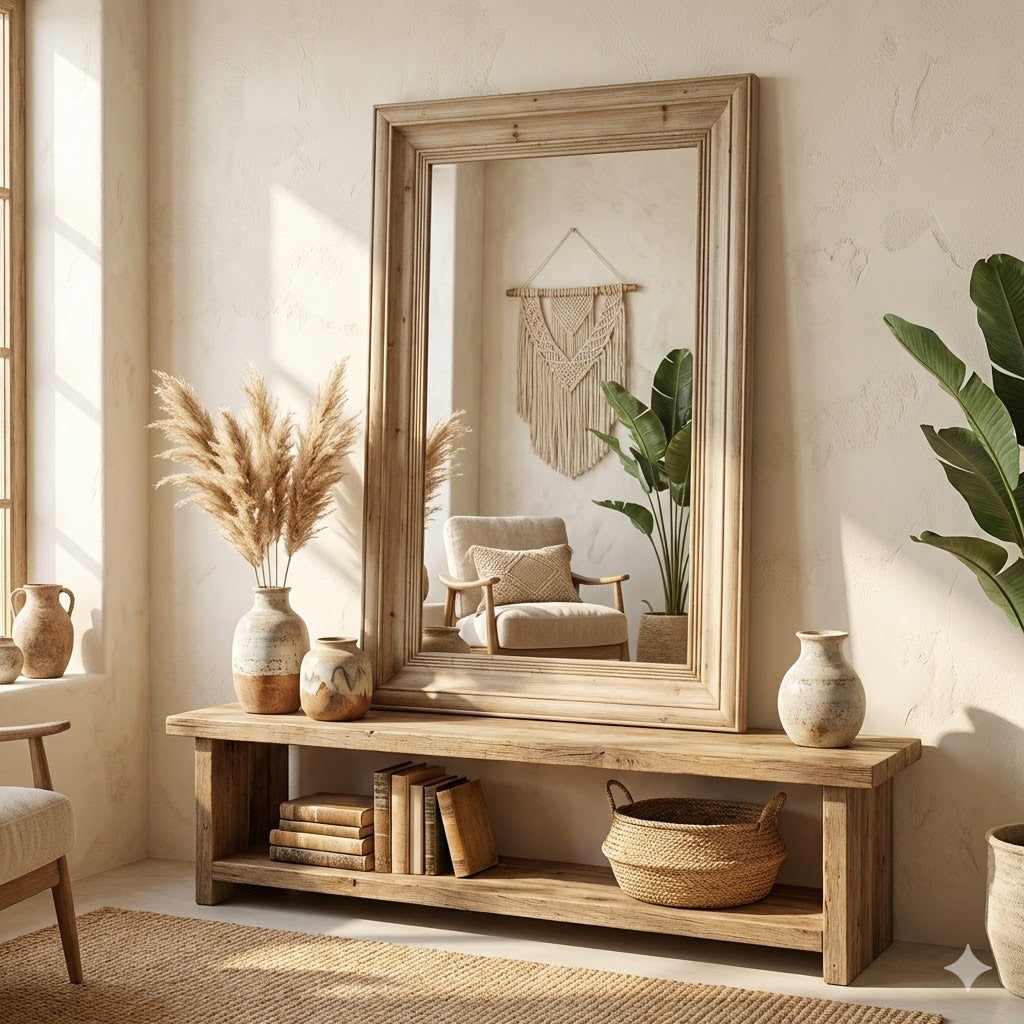 Large Rustic Pine Framed Wall Mirror - Vintage-Style Farmhouse ...