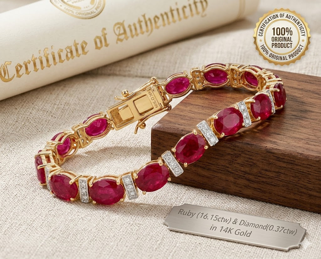 Ruby & Diamond Tennis Bracelet in 14K Yellow Gold