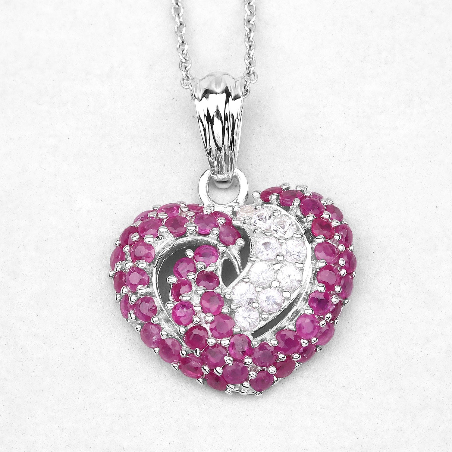 Heart Shaped Stunner Ruby And White Sapphire 925 Sterling Silver Pendant 2 65 Carat Genuine