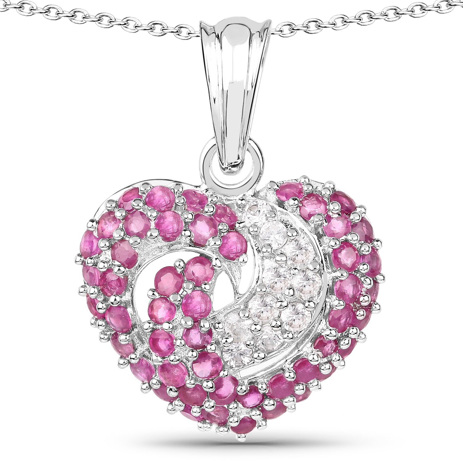 Heart Shaped Stunner Ruby And White Sapphire 925 Sterling Silver Pendant 2 65 Carat Genuine