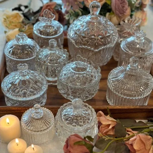 Diamond-Cut Glass Apothecary Jar – Decorative Lidded Storage (Multiple Sizes)