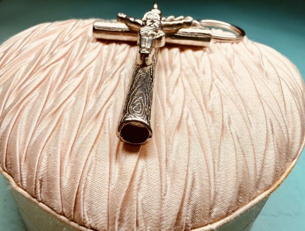 Vintage Whistle Crucifix Keychain | Metal Cross | Religious EDC