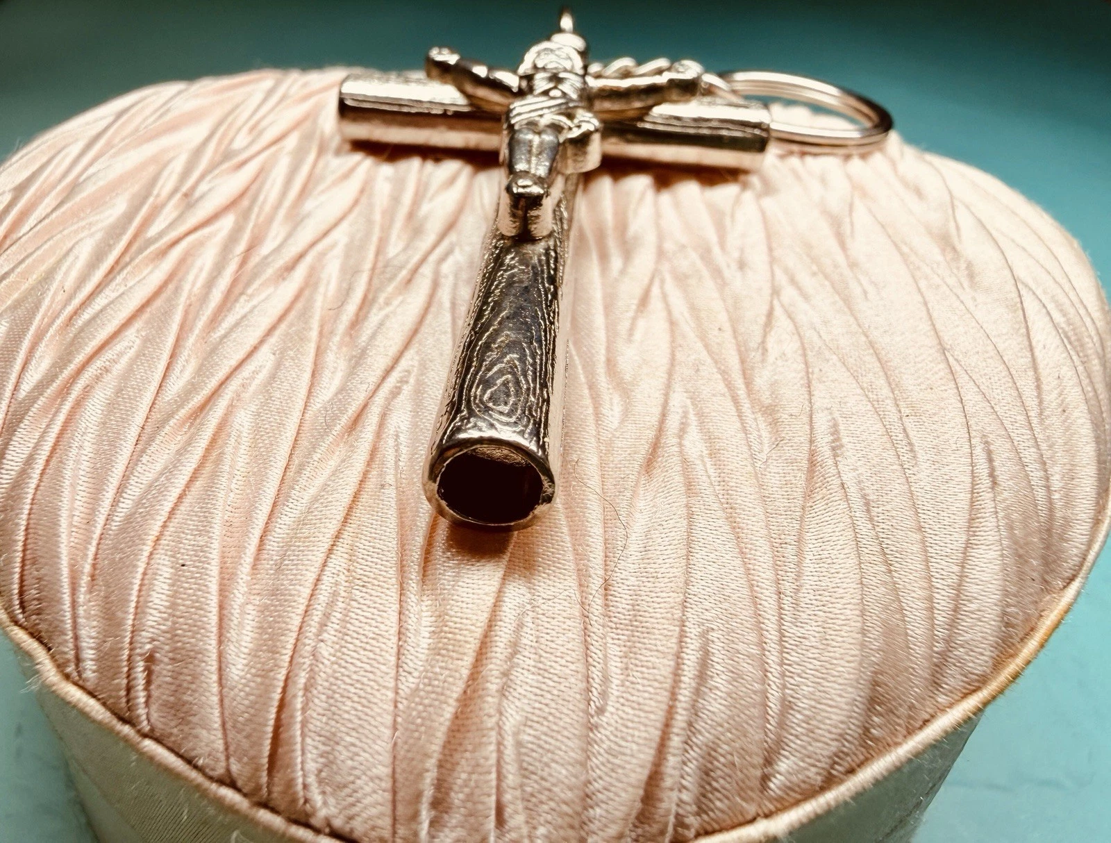 Vintage Whistle Crucifix Keychain | Metal Cross | Religious EDC