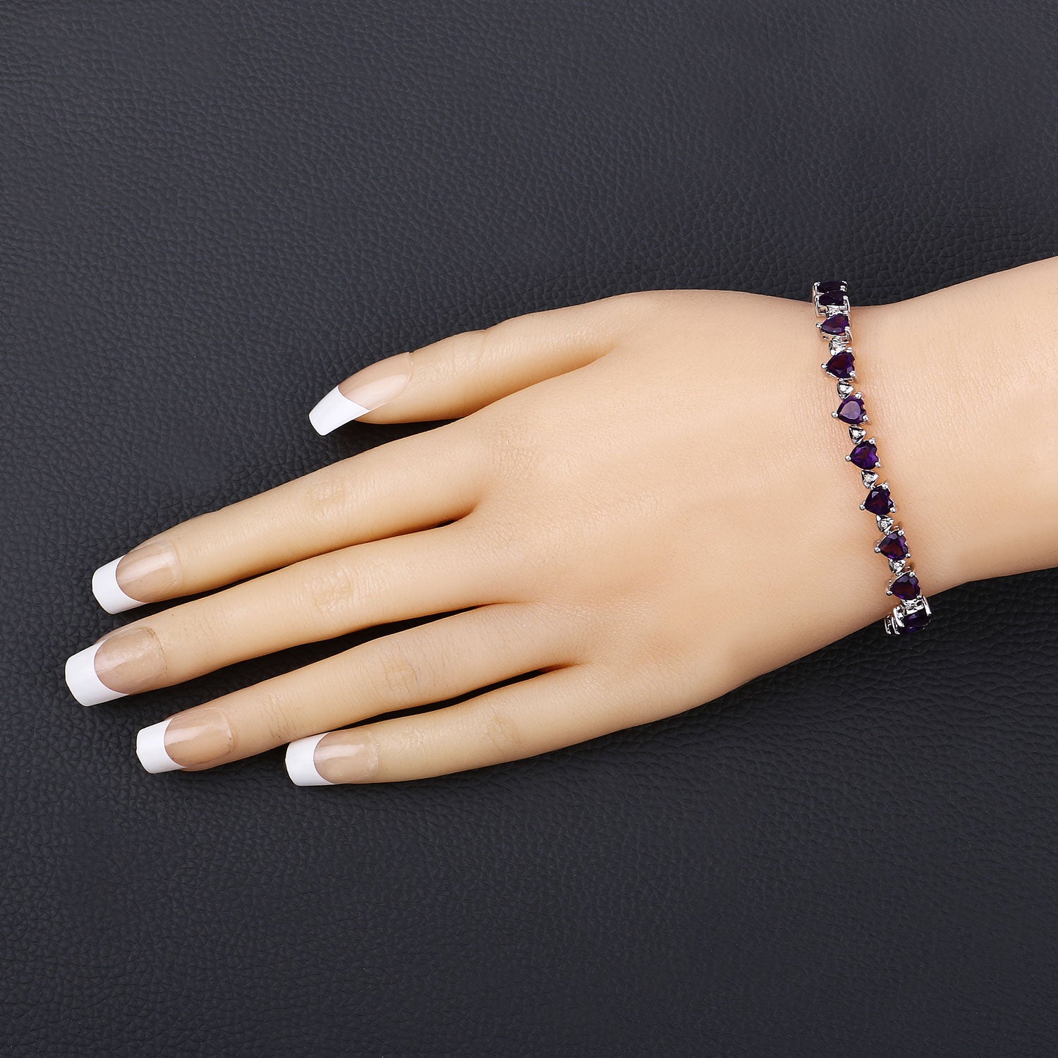 Heart-Cut Amethyst & White Diamond Tennis Bracelet – .925 Sterling Silver