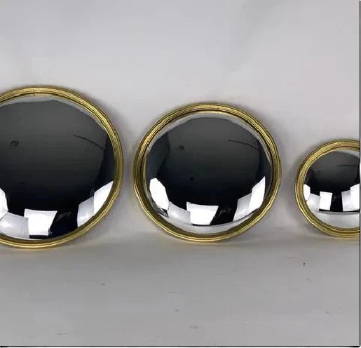 Bullseye Shaped Convex Mirror In Brass Frame | Round Mid Century Modern Wall Decor