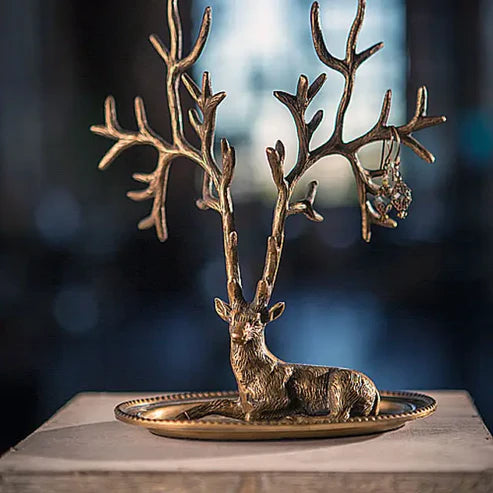 antler jewelry holder, deer ring holder, brass jewelry stand, vintage jewelry organizer, boho jewelry display, stag decor, cottagecore vanity, necklace tree, boutique jewelry holder, rustic brass decor