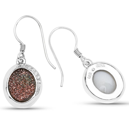 4 72 Carat Genuine Copper Bloom Drusy And White Topaz 925 Sterling Silver Earrings