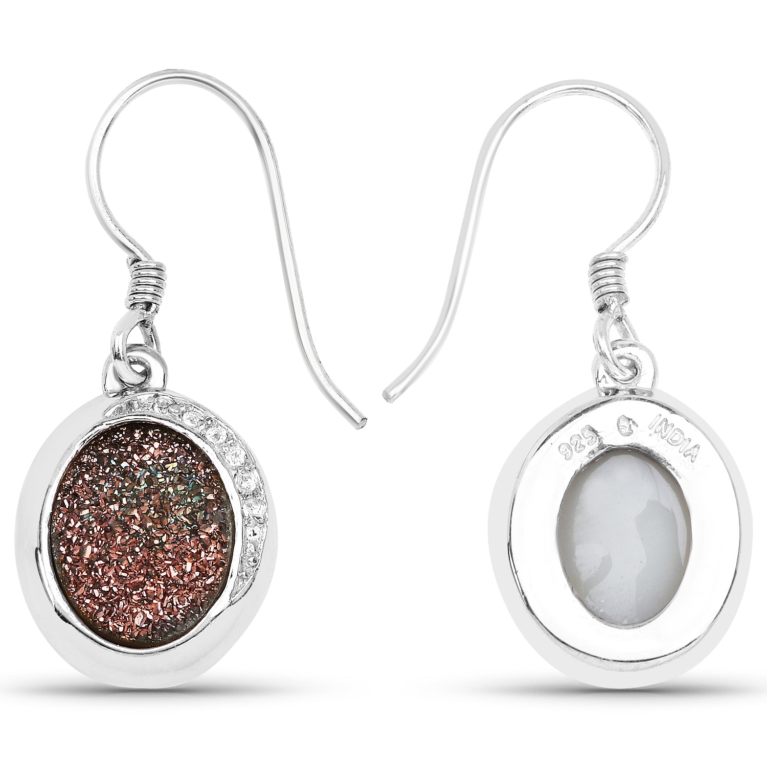 4 72 Carat Genuine Copper Bloom Drusy And White Topaz 925 Sterling Silver Earrings