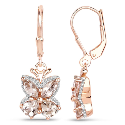 18K Rose Gold Plated 1 88 Carat Genuine Morganite 925 Sterling Silver Earrings