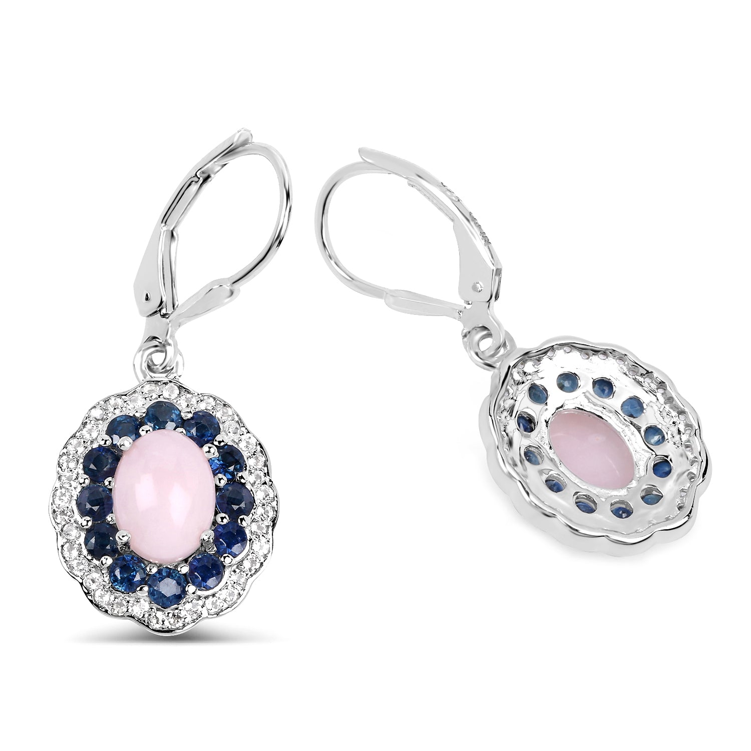 4 00 Carat Genuine Opal Pink Blue Sapphire And White Topaz 925 Sterling Silver Earrings
