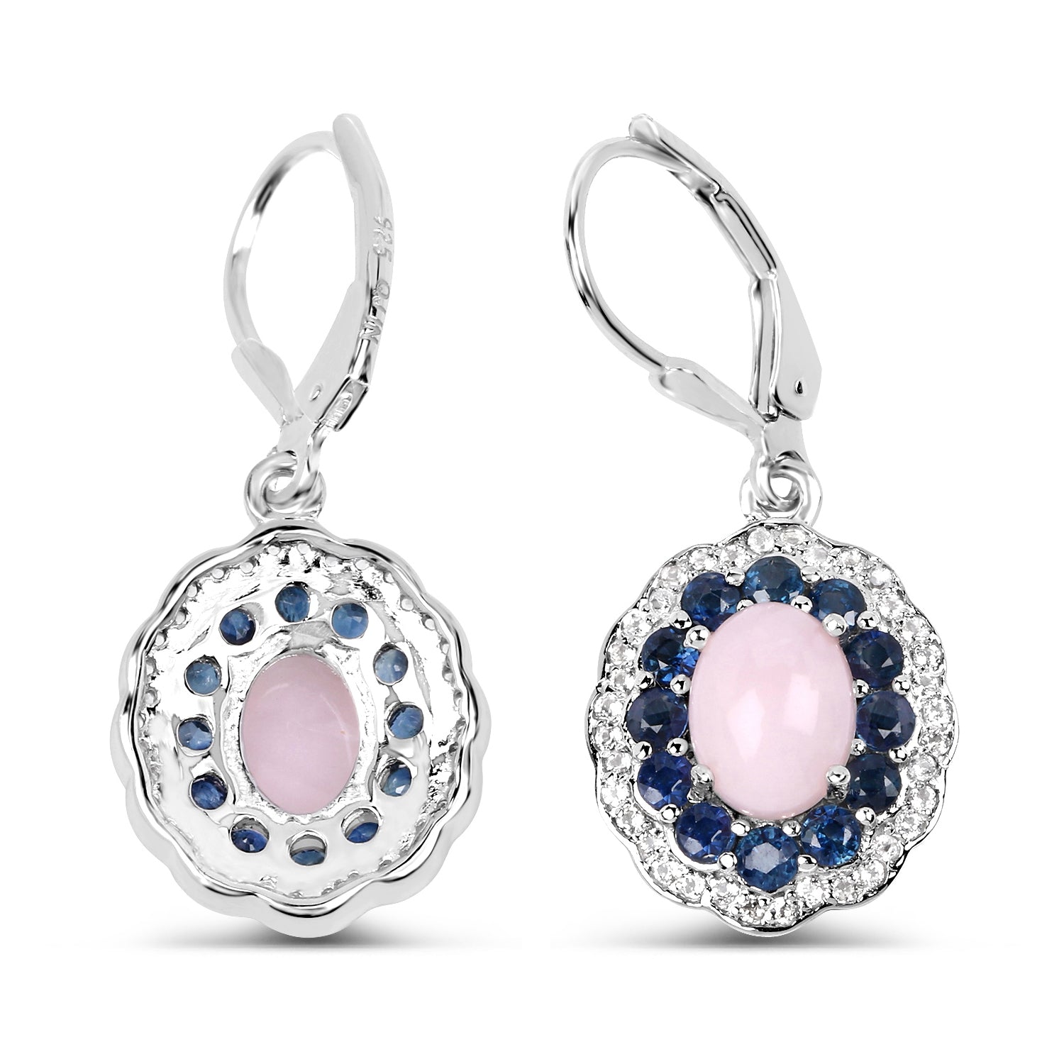 4 00 Carat Genuine Opal Pink Blue Sapphire And White Topaz 925 Sterling Silver Earrings