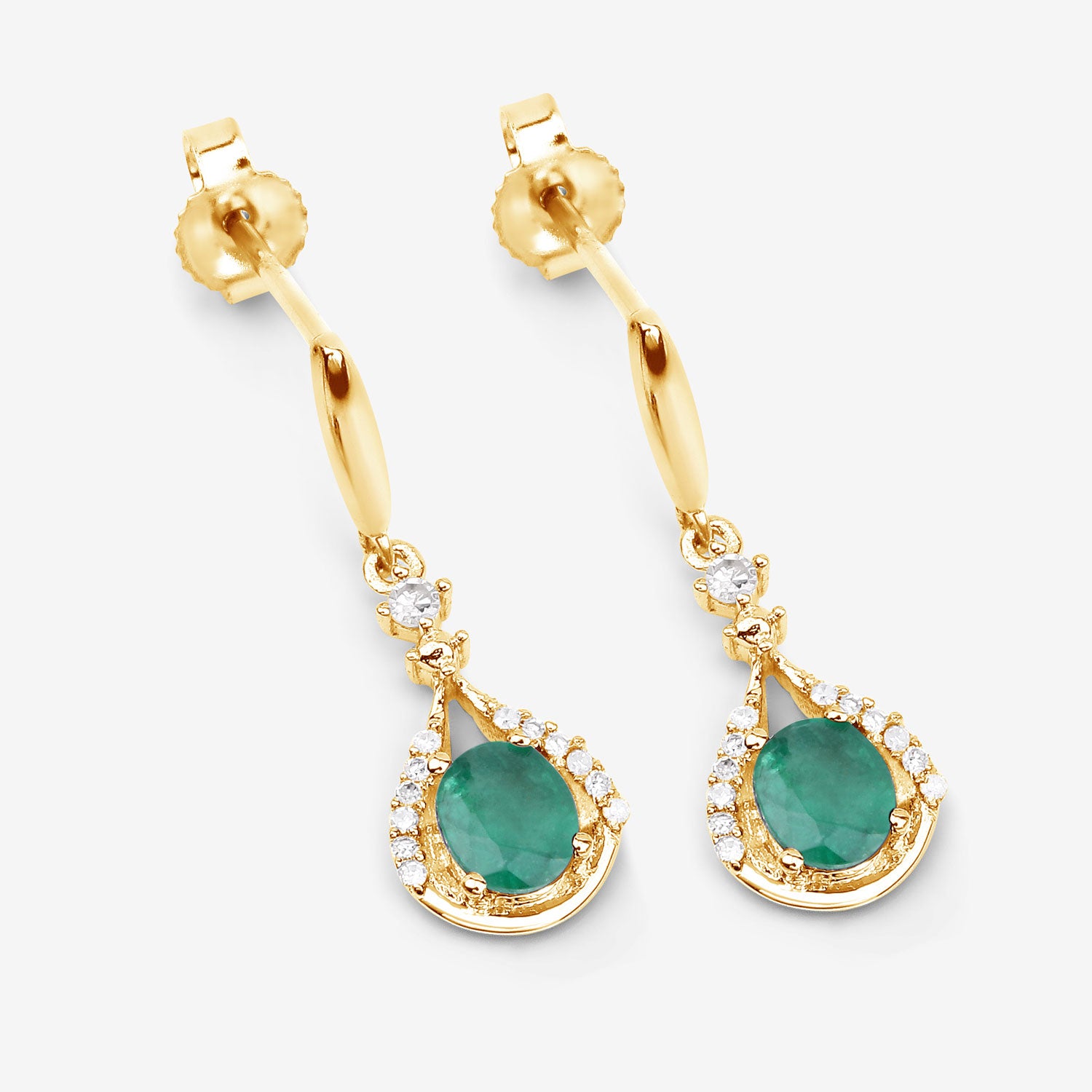 Zambian Emerald & Diamond Drop Earrings – 14K Yellow Gold