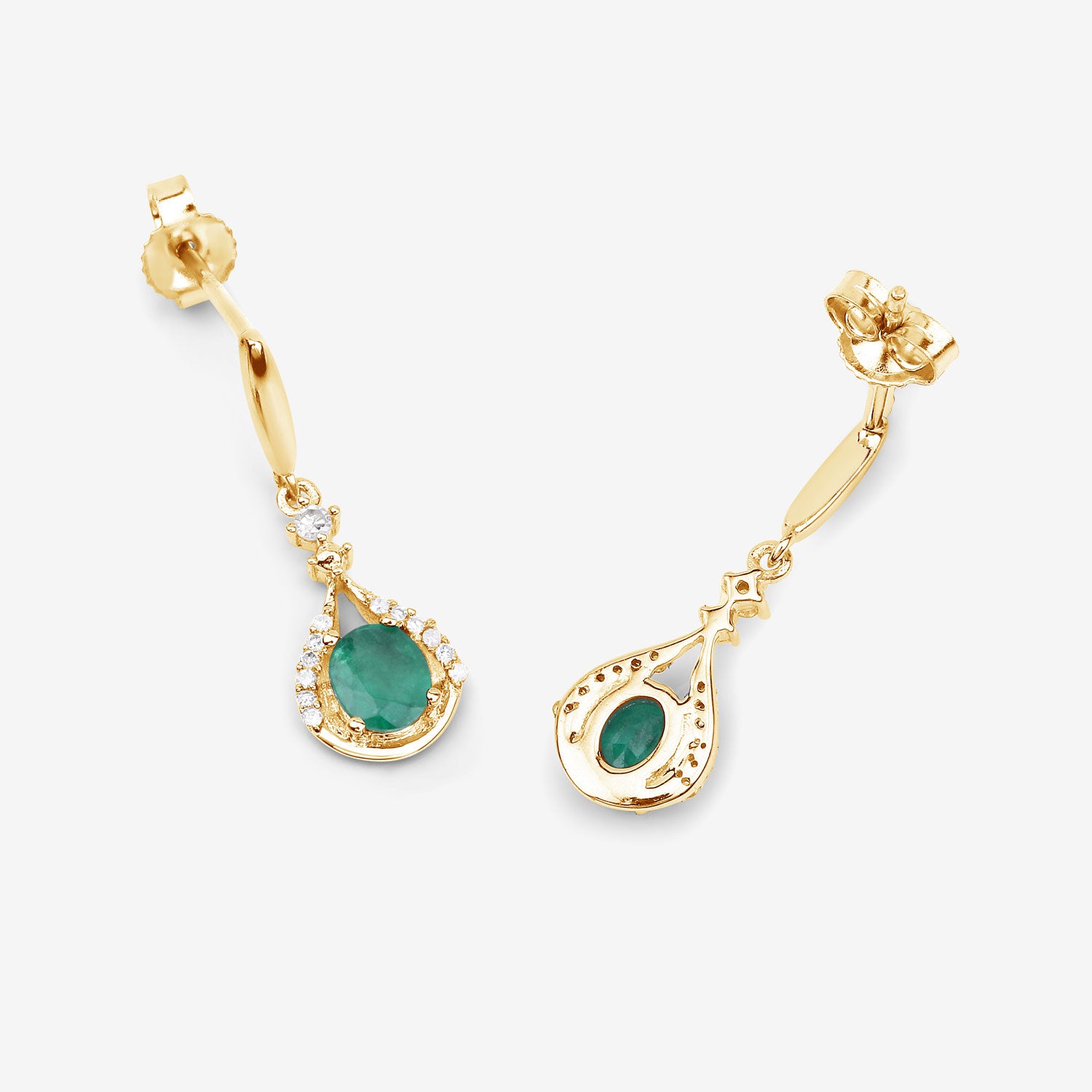 Zambian Emerald & Diamond Drop Earrings – 14K Yellow Gold
