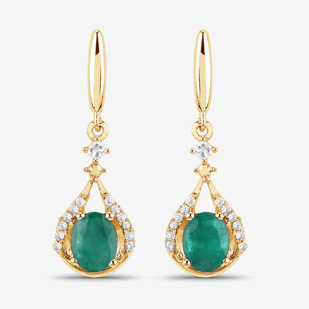 Zambian Emerald & Diamond Drop Earrings – 14K Yellow Gold
