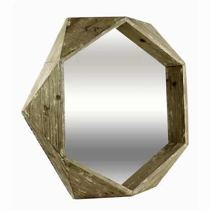 3D Wooden Quad Mirror Geometric Solid Wood Framed Wall Mirror