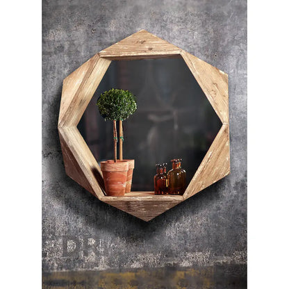 3D Wooden Quad Mirror Geometric Solid Wood Framed Wall Mirror