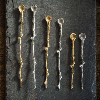 Botanical Twig Serving Spoon – Gold or Silver Cocktail & Charcuterie Spoon