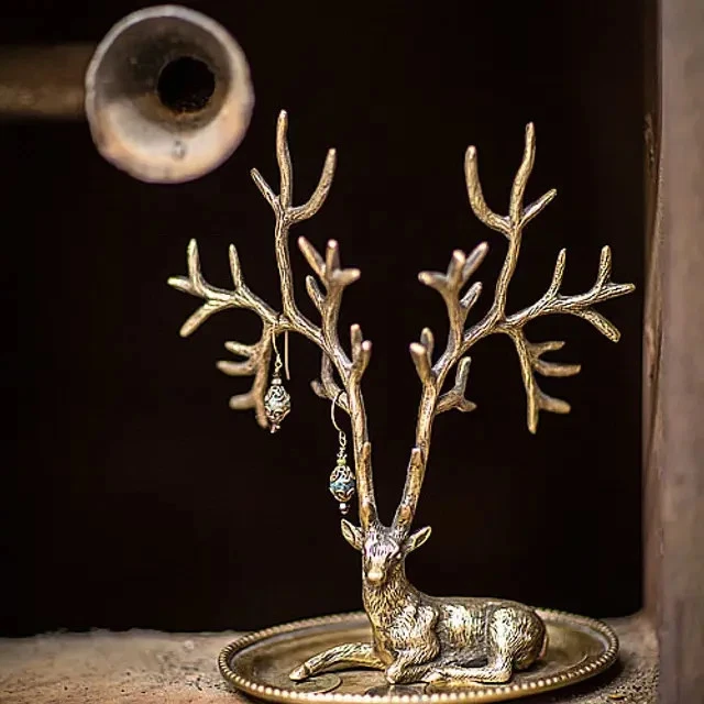 Antique Brass Tone Deer Jewelry Holder – Stag Ring & Necklace Organizer
